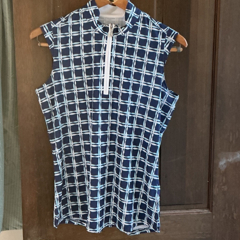 San Soleil Navy and White Checkered Sleeveless Golf Top